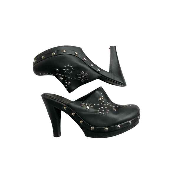 M.P.S. Womens Black Faux Leather Studded Heels Clog Mules size Slides Size 8 - Picture 2 of 9